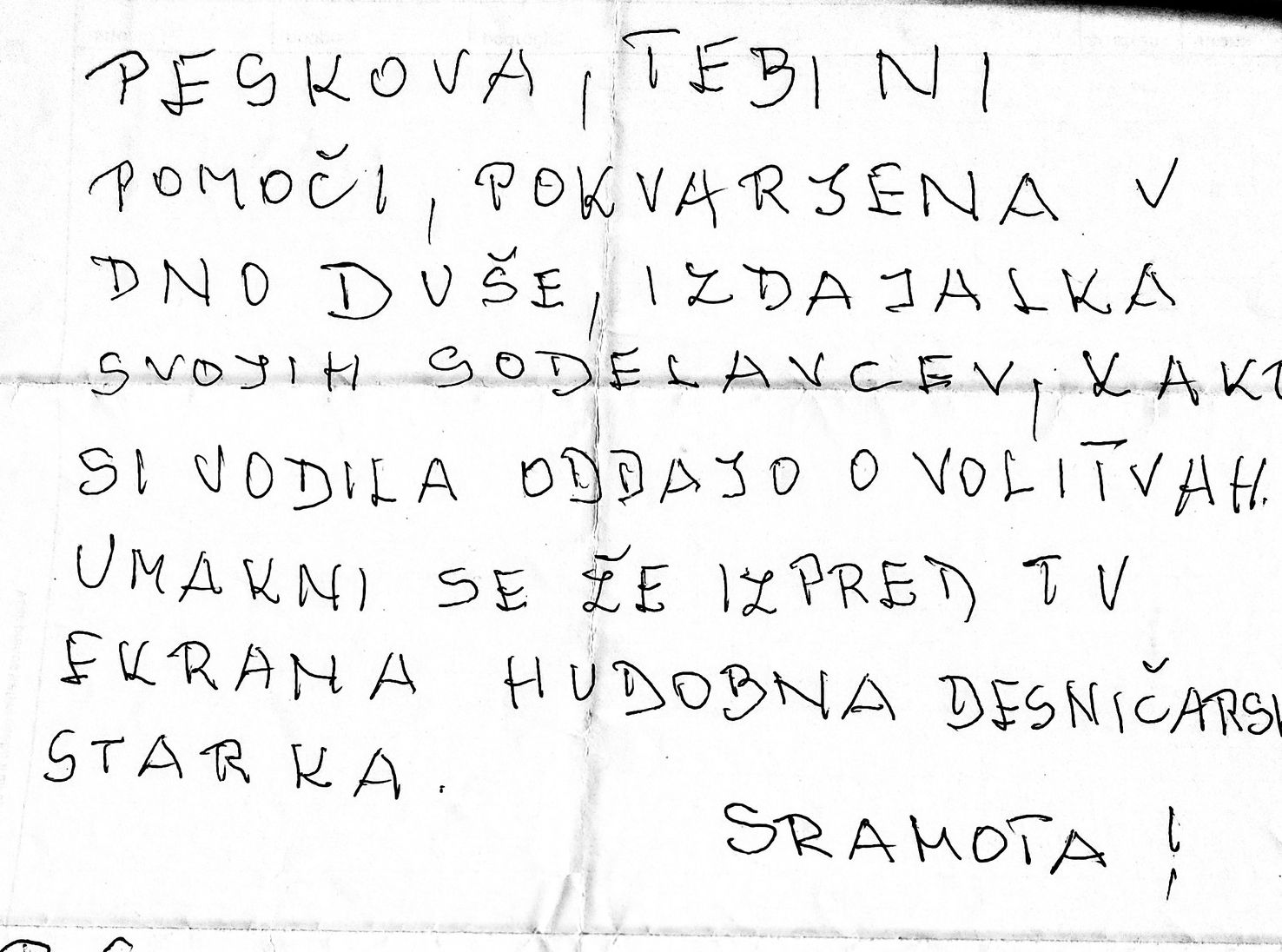 Grozijo TV voditeljici Rosviti Pesek: "Tebi ni pomoči, umakni se že izpred TV ekrana, hudobna desničarka!¨