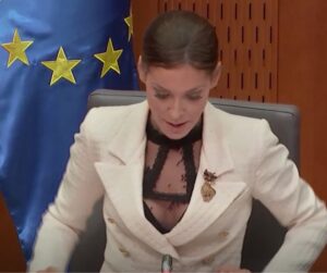 Eva Irgl v državnem zboru v prosojni obleki, ven pokukalo oprsje