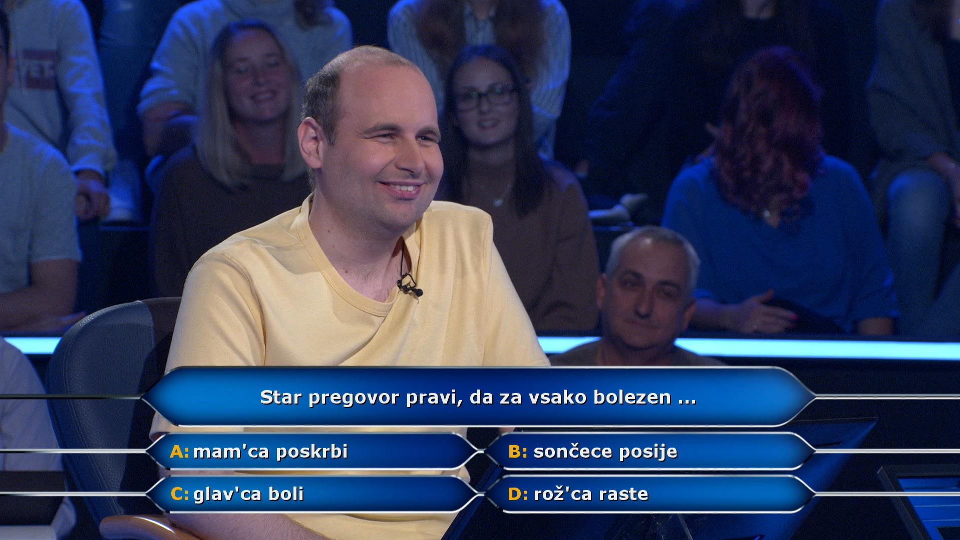 Za tekmovalca pretežko prvo vprašanje, s tem je nasmejal Bobovnika