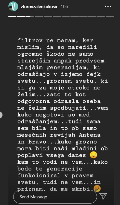 S tem zapisom bo Alenka Košir marsikomu odprla oči, takšnega sveta ne želi za svoje otroke
