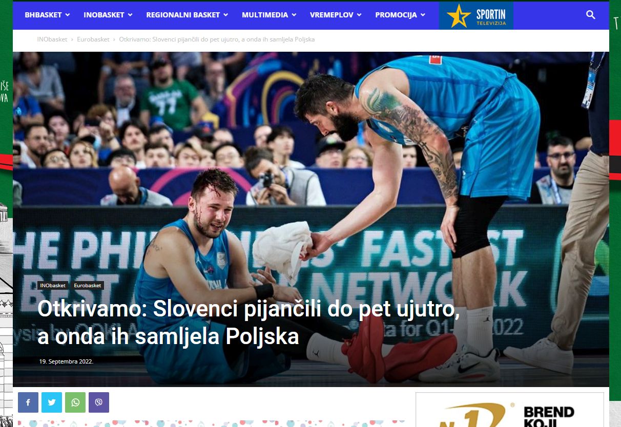 BiH medij udaril po slovenskih košarkarjih: "Popivali so do petih zjutraj!"