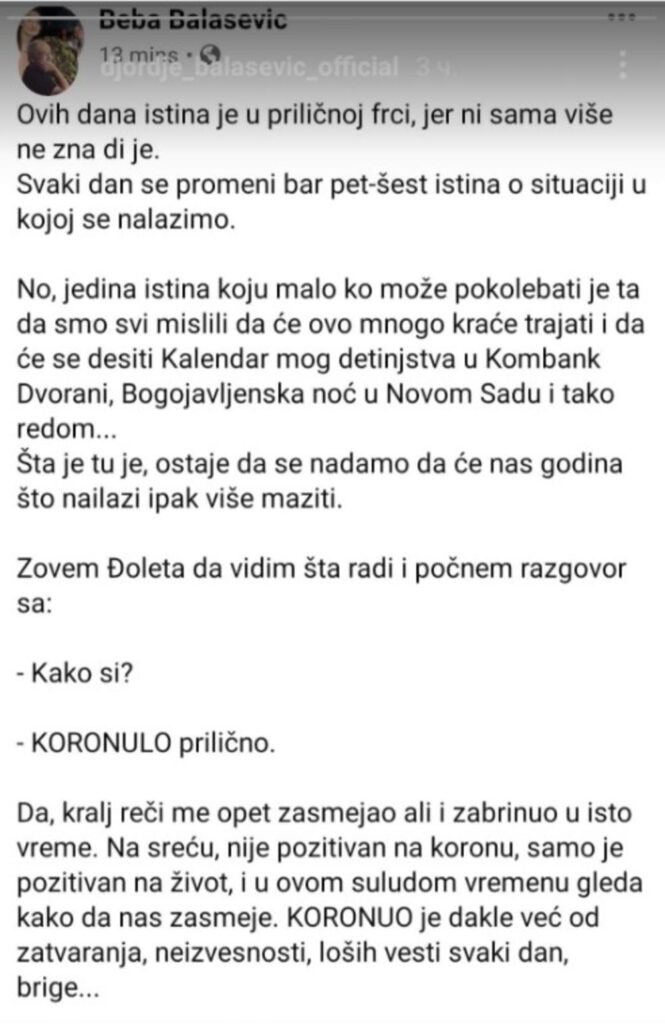 Pokojnega Balaševića so oživljali dve uri! Sodeč po hčerinem pisanju je vedel, da se bliža konec