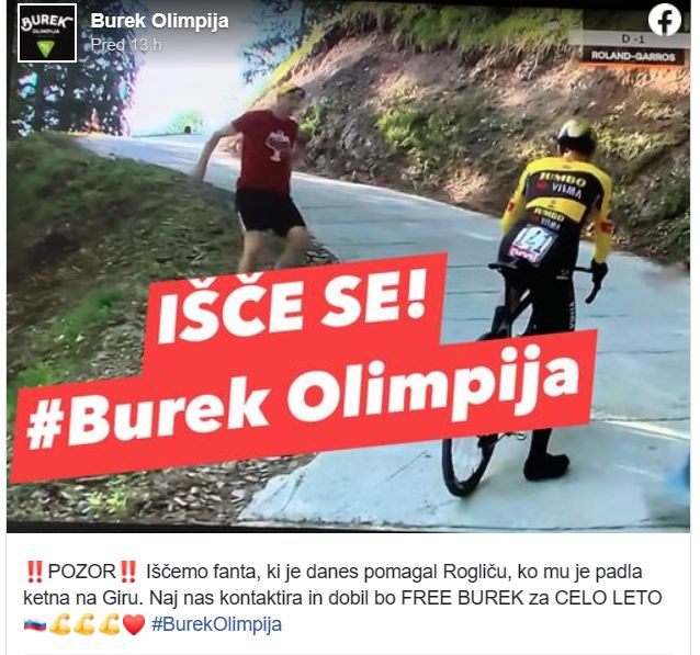 FOTO: To je navijač, ki je pomagal Rogliču, Burek Olimpija ga bo nagradil z burekom za celo leto