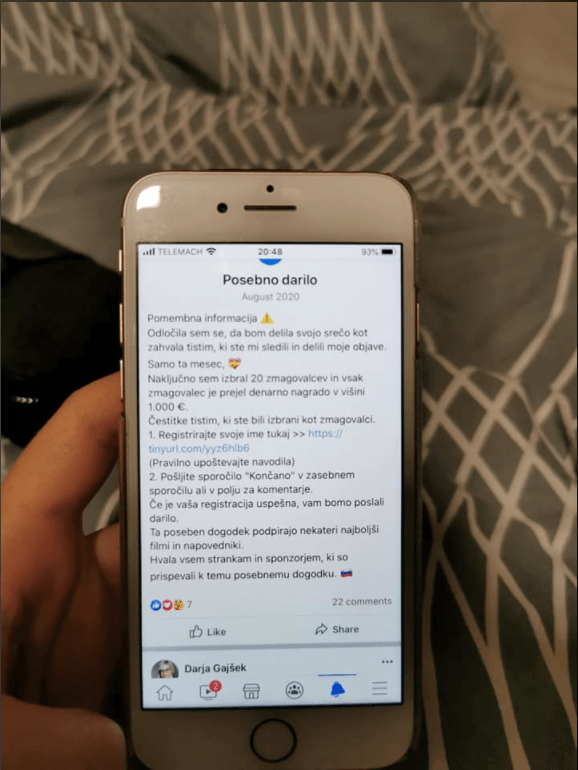 Foto: Darja Gajšek Facebook screenshot