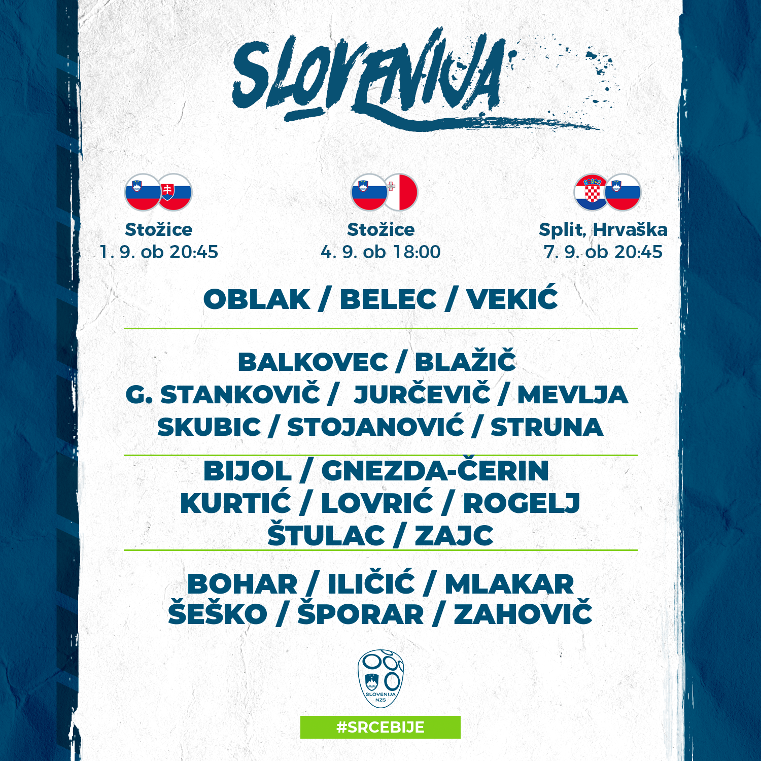 Kek razkril ekipo za ključne tri tekme