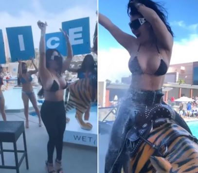 Seksi babica (42) je svoj rojstni dan praznovala kot še nikoli - na pol gola, s pijačo in na tigru!