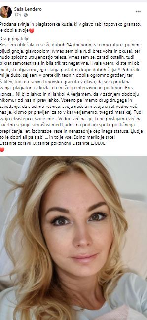 Saša Lendero, borka proti korona ukrepom, ostala brez vonja in okusa, ljudje jo žalijo! Zbolela tudi Špela Grošelj
