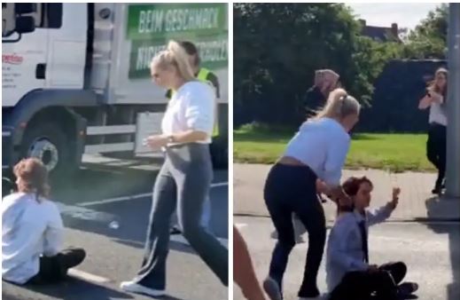 Ekološka aktivistka blokirala promet, blondinka jo je zgrabila za lase in odvlekla s ceste