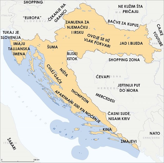 Naredil je zemljevid Hrvaške, ki vas bo nasmejal z opisi! Pozabil ni niti na Slovenijo
