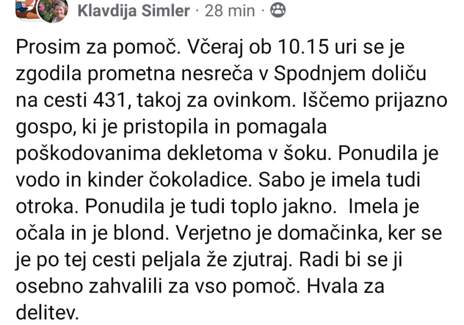 Prijazna neznanka rešila dekleti v nesreči – javnost jo išče!