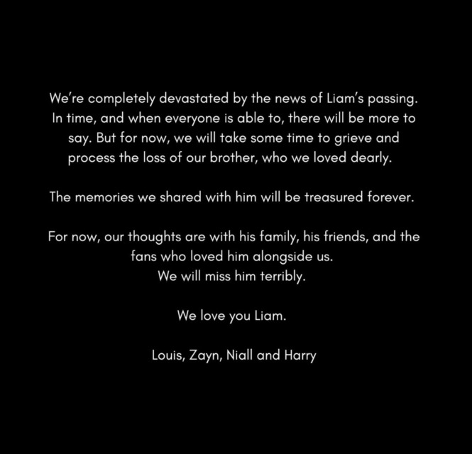 One Direction se ganljivo poslavljajo od Liama Payna: 'Spomini z njim bodo ostali za vedno v naših srcih'