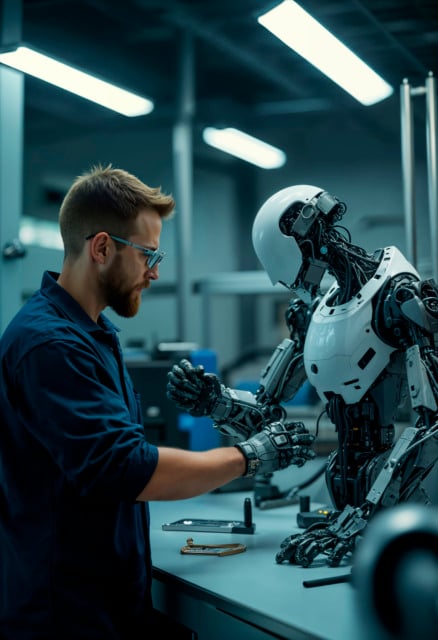humanoidini robot, ki ga izdeluje moški