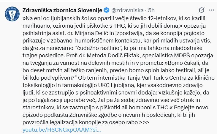Na osnovni šoli v Ljubljani zaznali uporabo konoplje pri učencih starih komaj 12 let