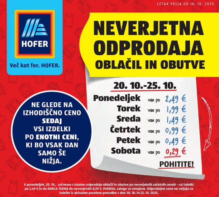 Hofer presenetil z noro akcijo: oblačila in čevlji že za 29 centov! In ne, ne gre za pomoto – preverite (FOTO)