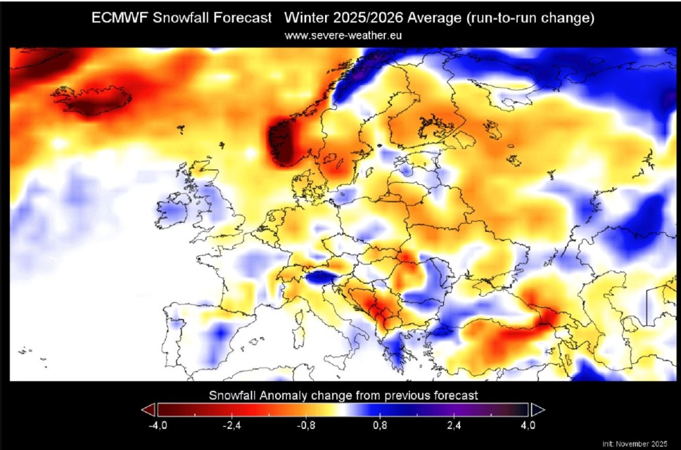 Snežni sunki prodirajo proti Evropi: nove karte razkrivajo, kje lahko pričakujemo belo zimo