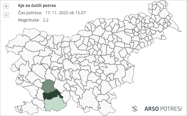 Ponovno tresenje tal v Sloveniji – poglejte, kje vse so čutili popoldanski potres (FOTO)
