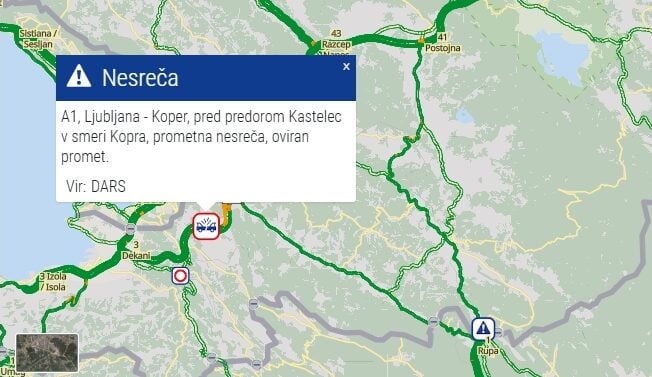 Pozor, nesreča na primorski avtocesti, tu je še megla