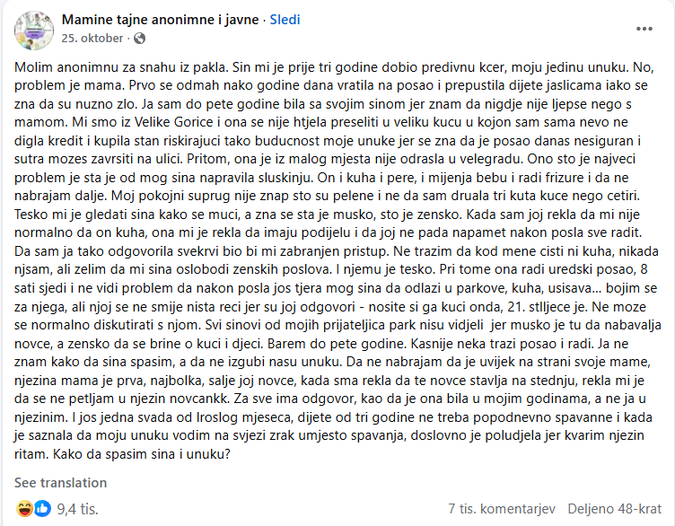 Tašča besni, ker sin sesa in previja otroka! Preberite viralno izpoved, ki je razjezila Balkan, in preverite brutalne odgovore, ki so ji jih namenili ljudje.