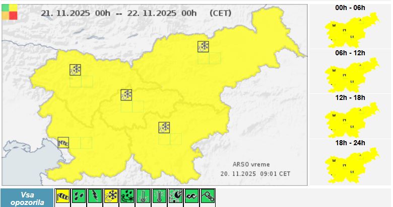 Uf, Arso za petek prižgal rumeni alarm za vso državo: razmere so lahko neugodne