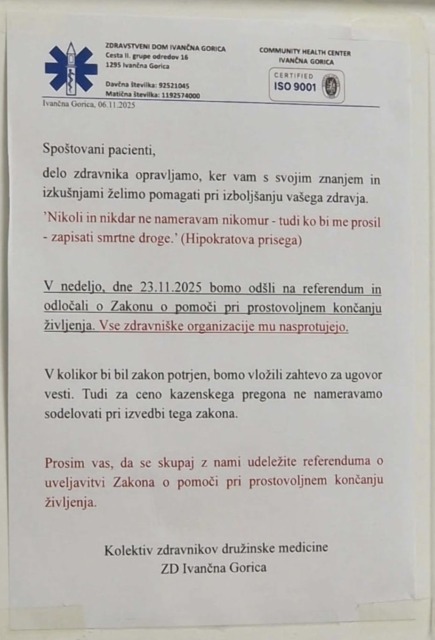 ZD Ivančna Gorica dvignil prah – prostovoljnega končanja življenja ne bodo izvajali, poglejte njihov zapis (FOTO)