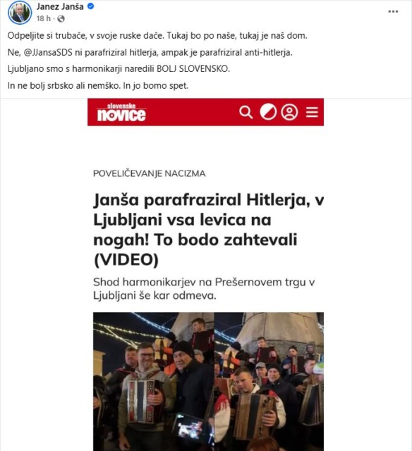 Janševa izjava razburila Ljubljano: svetniki govorijo o nacizmu, Janša pa udari nazaj z besedami: ” Odpeljite si trubače, v svoje ruske dače!”