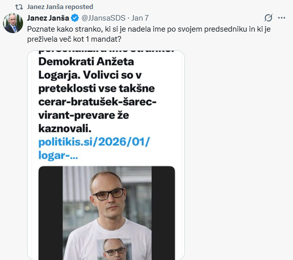 Janša ob imenu Logarjeve stranke: »Poznate kako stranko, ki si je nadela ime po predsedniku in preživela več kot en mandat?« (FOTO)