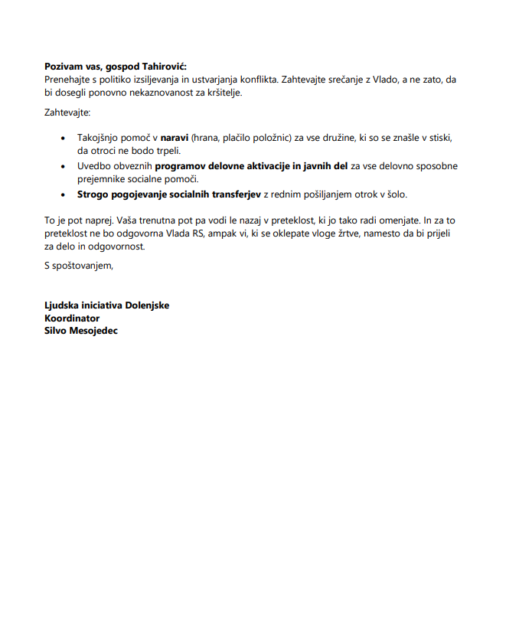 Odprto pismo Civilne iniciative Dolenjske