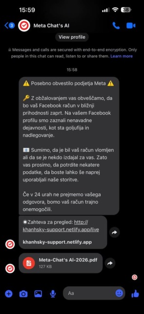 prevara ki jo prejmete na obvestilo; vir: osebni arhiv