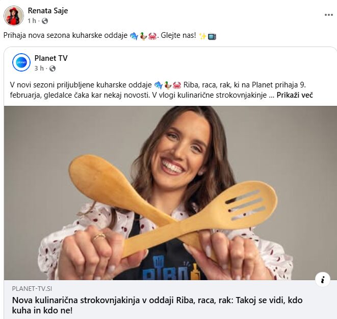 Bo Renata res kuhala v tej oddaji?; vir: Facebook