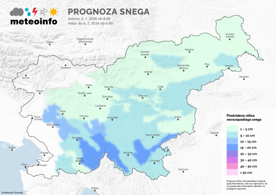 Sneženje se širi nad večji del Slovenije, tu bo zapadlo največ snega