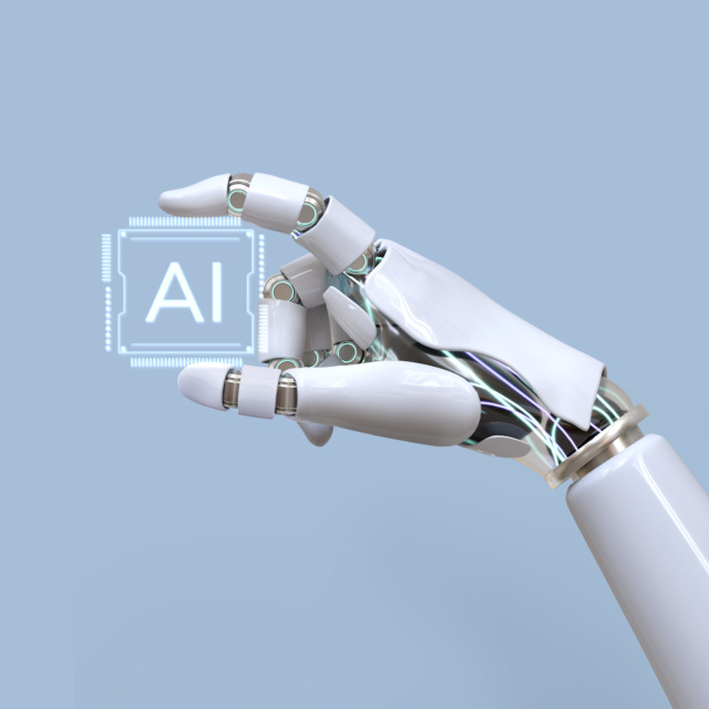 Robotska roka, ki drži čip za umetno inteligenco