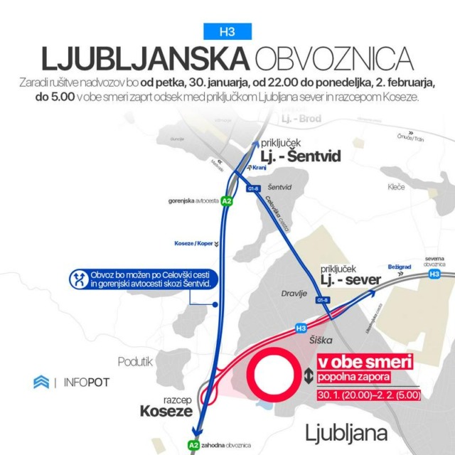 Vozniki pozor! Severna ljubljanska obvoznica bo čez vikend povsem zaprta, zato pričakujte zastoje (FOTO)