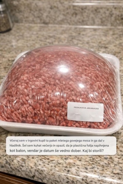 Včeraj je v trgovini kupil ta paket mletega govejega mesa in ga dal v hladilnik, nato pa je sledil šok ob odprtju embalaže