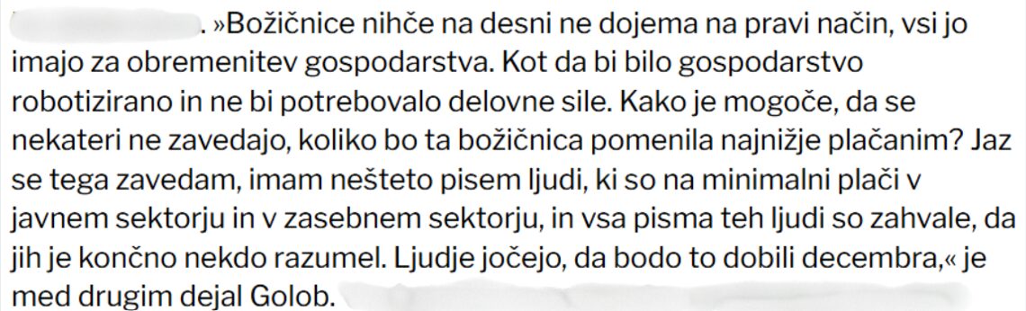 Izjava Roberta Goloba o božičnici iz leta 2025; vir:  Zajem slike/ Dnevnik