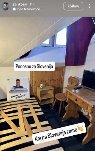 Žan razočaran nad sobo,vkateri je prebival na letošnjih olimpijskih igrah; vir: Instagram