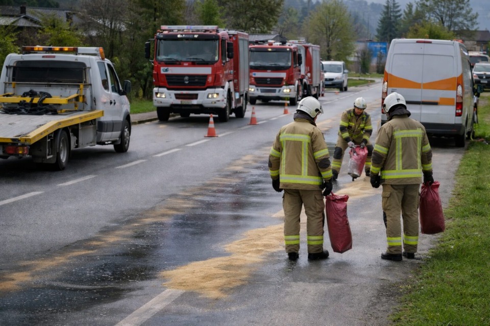 Pozor, spolzka cesta! Več kot 50 litrov goriva izteklo na vozišče – preverite lokacijo
