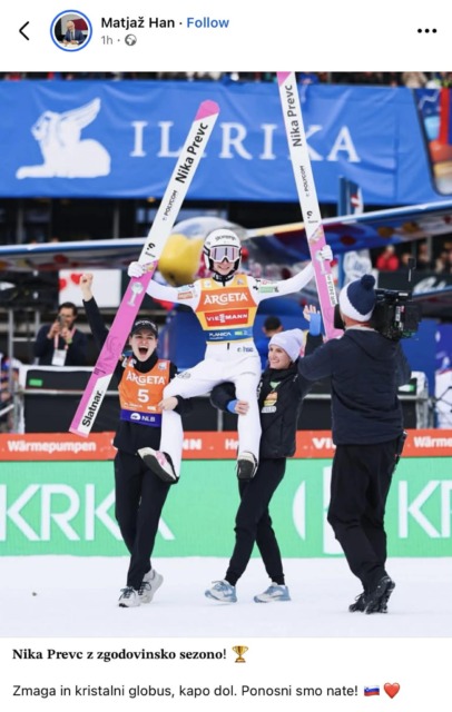 Slatnar za Niko izdelal posebne smuči, njen rekordni polet delili in spremljali številni znani obrazi - tudi Novak Đoković in Noriaki Kasai (FOTO)