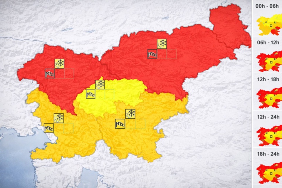 Arso prižgal rdeči alarm za sever Slovenije, prihajata močno sneženje in nevaren veter