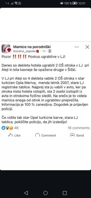 NUJNO OPOZORILO ZA STARŠE: Domnevni poskus ugrabitve otrok v Ljubljani – neznanci naj bi otroke vabili v avto