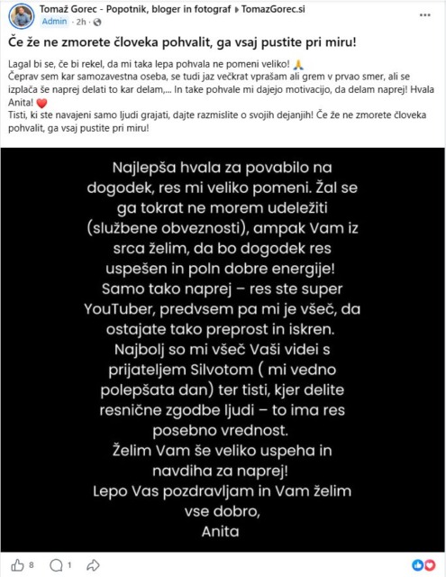 “Če že ne zmorete človeka pohvalit, ga vsaj pustite pri miru!” Znani slovenski YouTuber javno pokazal sporočilo sledilke in povedal, kar mnogi ne upajo