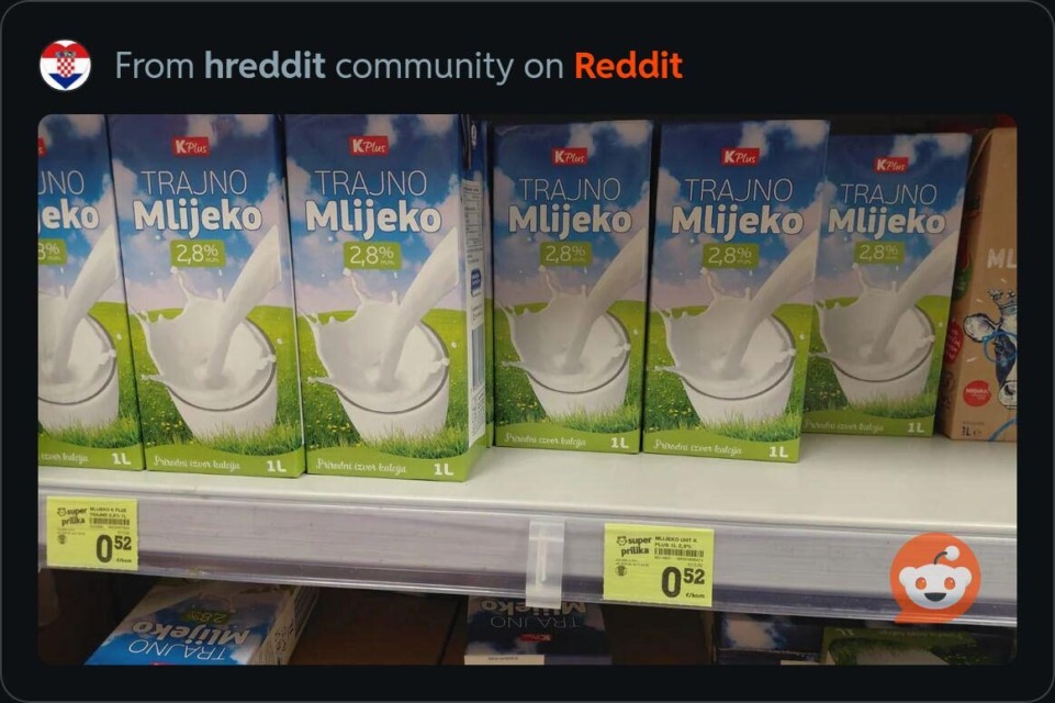 Šok za kupce! To mleko na Hrvaškem stane le 0,52 €, v Mercatorju pa skoraj 1 € – poglejte razliko!