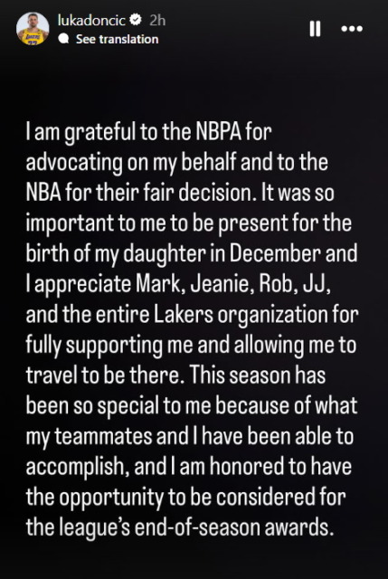 Dončić vendarle v boj za nagrado MVP: Zelo pomembno mi je bilo, da sem bil decembra navzoč ob rojstvu svoje hčerke