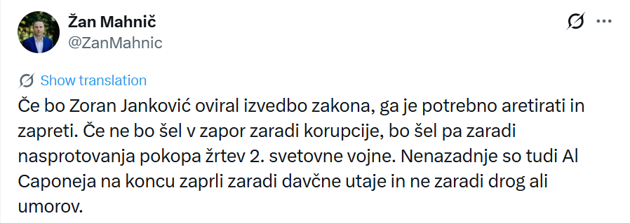 Oster odziv Žana Mahniča