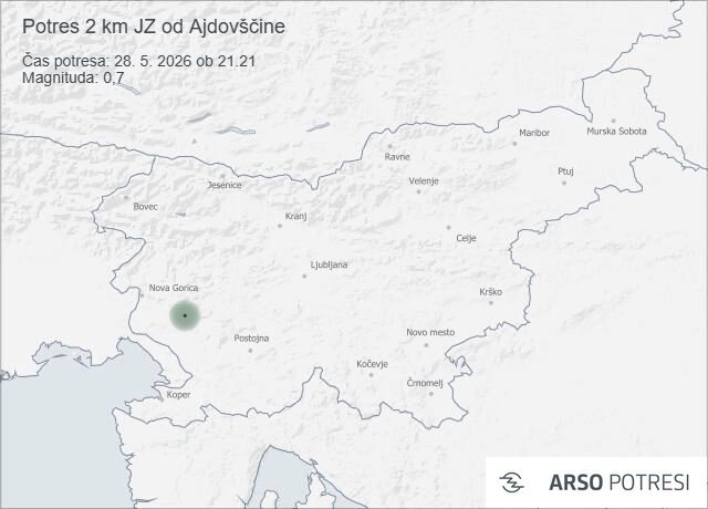 Potres 2 km JZ od Ajdovščine 28. 5. 2026 ob 21.21