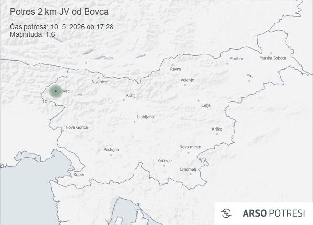 Žarišče današnjega potresa; vir: ARSO