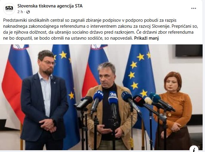 »Zakon za razkroj Slovenije«: sindikati danes prešli od opozoril k dejanjem