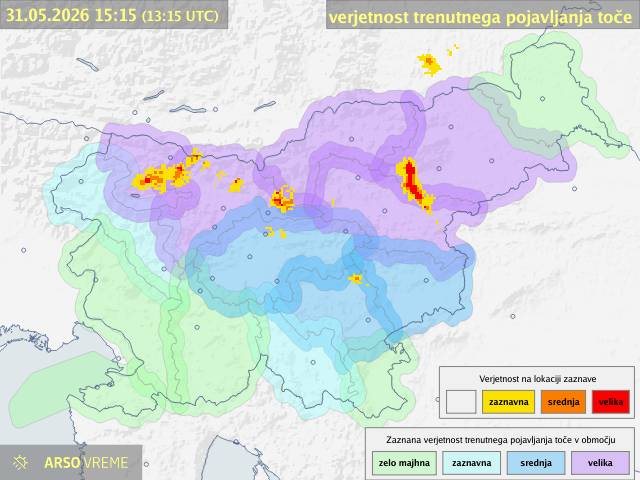 ARSO za del Slovenije izdal oranžno opozorilo: možni toča, nalivi in močni sunki vetra