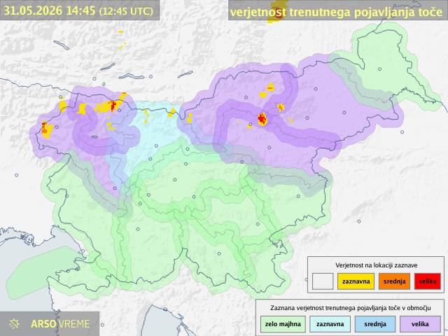 ARSO za del Slovenije izdal oranžno opozorilo: možni toča, nalivi in močni sunki vetra