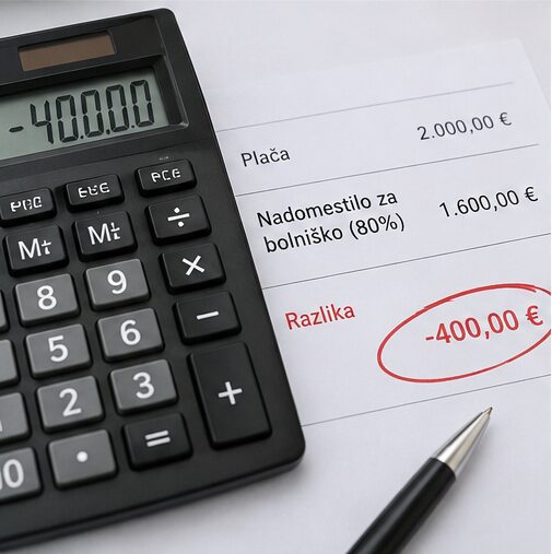 Izračun nadomestila za bolniško pri plači 2000 evrov bruto