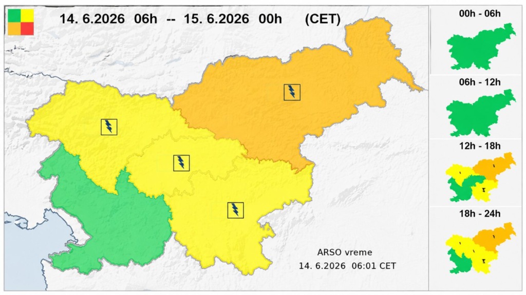 ARSO opozarja na možnost krajevnih neurij s točo, najbolj na udaru to območje Slovenije
